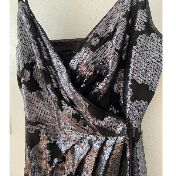 Black and Silver Sequin Mini Wrap Dress - Picture 4 of 6